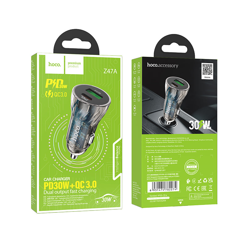 Hoco 30W PD+QC (USB A & C) Super Fast Car Charger (Z47A) - SuperHub