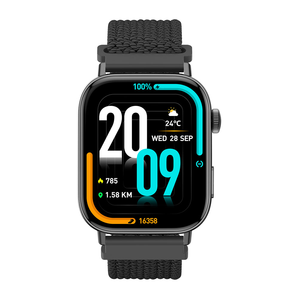 Colmi C8 Max Enhanced Edition smartwatch with black band and digital display showing time and health tracking features.