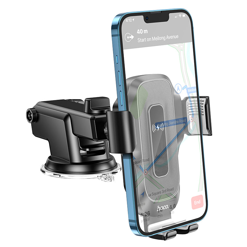 Hoco HW3 15W Automatic Clamping Wireless Charging Phone Holder | Windshield & Dashboard Mount - SuperHub