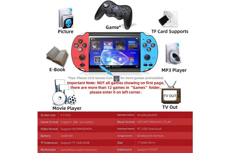 X7 Handheld Game Console – 4.1" HD Screen | 1000+ Built-in Games | MP4, Music - SuperHub