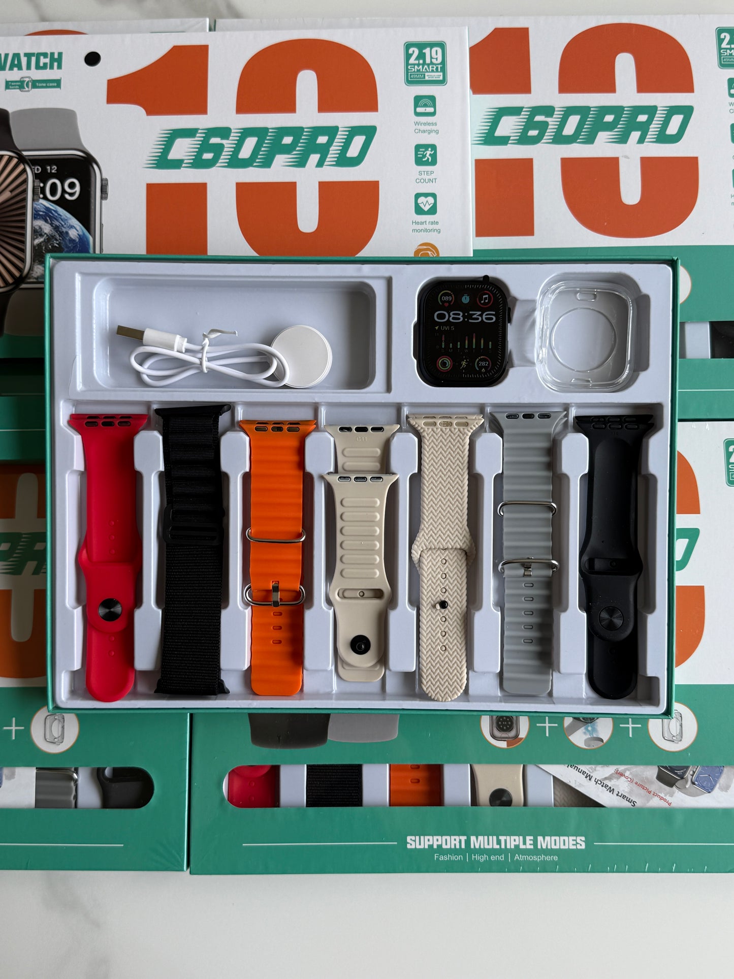 Smartwatch with 7 Straps, Bluetooth Earphones & Silicone Protective Cover - C60PRO - SuperHub