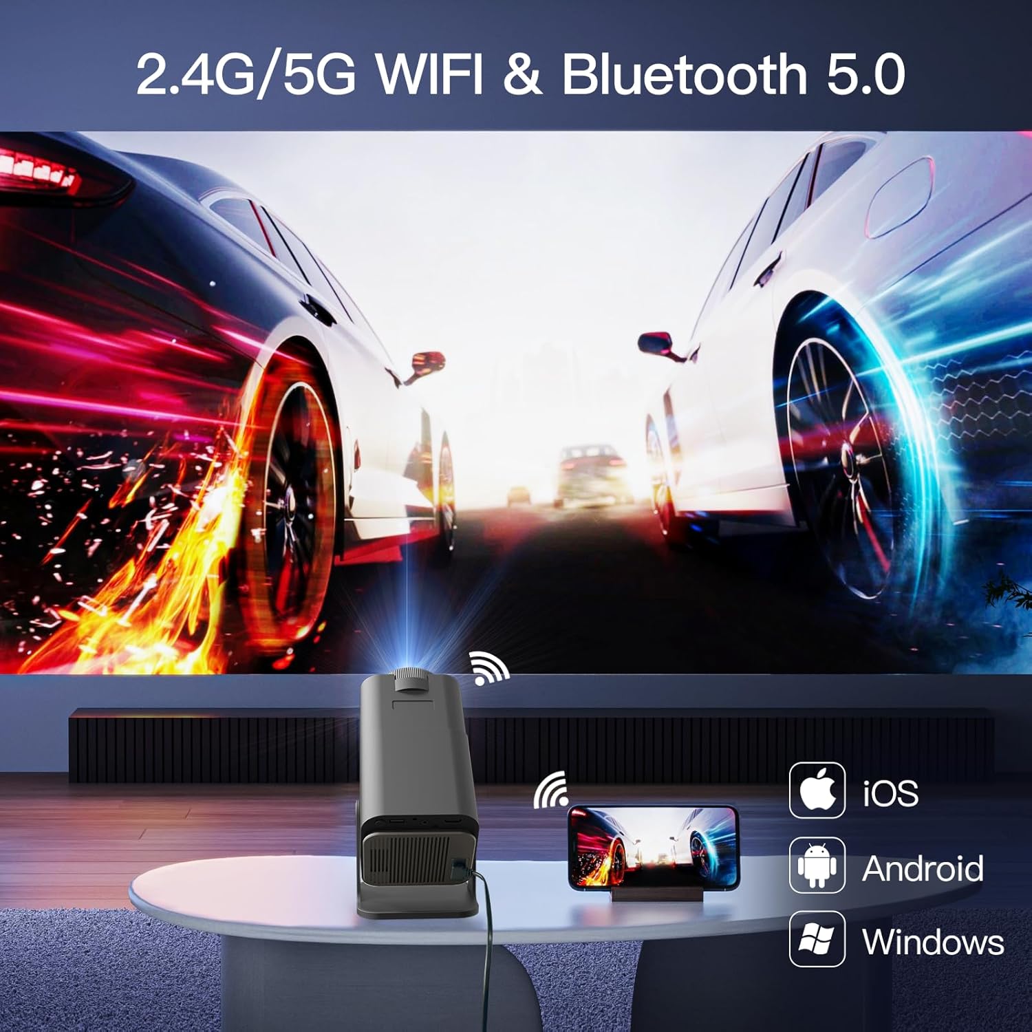 HY320 Projector - WiFi 6, BT 5.0, Android 11 - Native 1080P/4K Decoding - 180° Rotatable - SuperHub