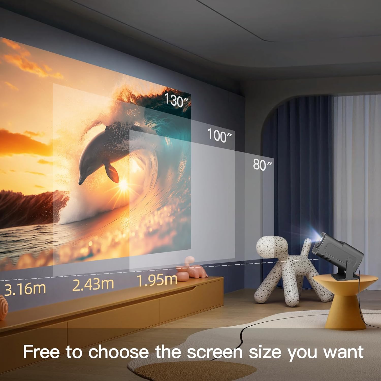 HY320 Projector - WiFi 6, BT 5.0, Android 11 - Native 1080P/4K Decoding - 180° Rotatable - SuperHub