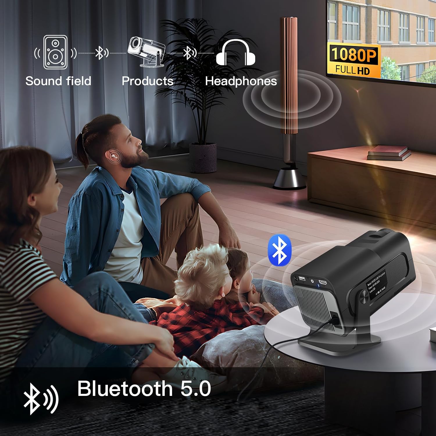 HY320 Projector - WiFi 6, BT 5.0, Android 11 - Native 1080P/4K Decoding - 180° Rotatable - SuperHub