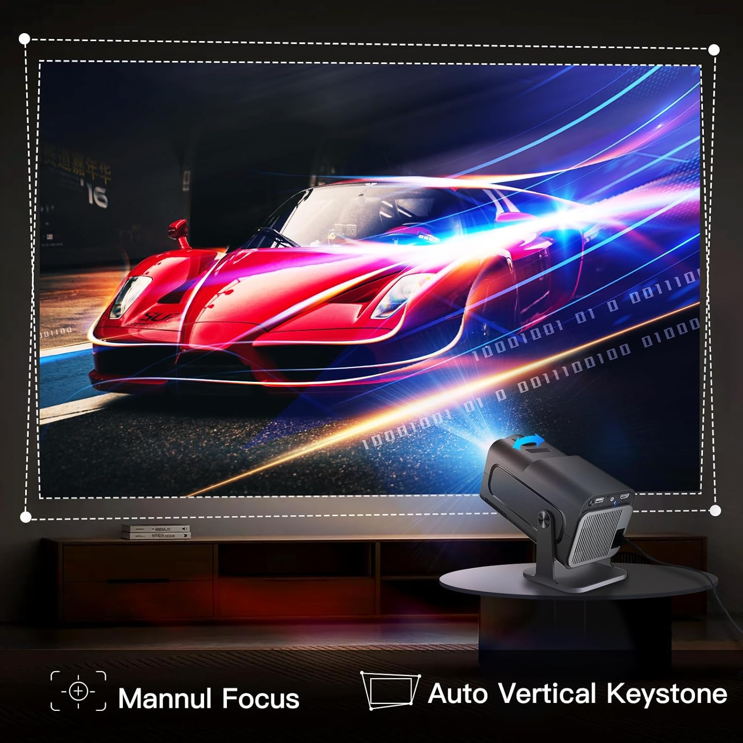 HY320 Projector - WiFi 6, BT 5.0, Android 11 - Native 1080P/4K Decoding - 180° Rotatable - SuperHub