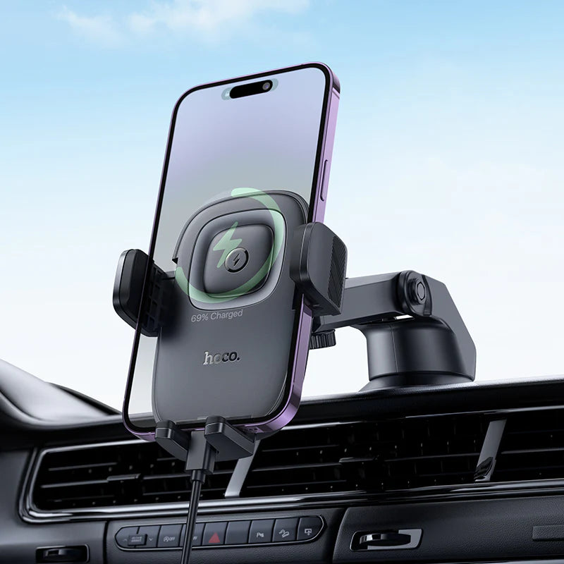 Hoco 15W Wireless Charging Phone Holder for Windshield / Dashboard (HW32) - SuperHub