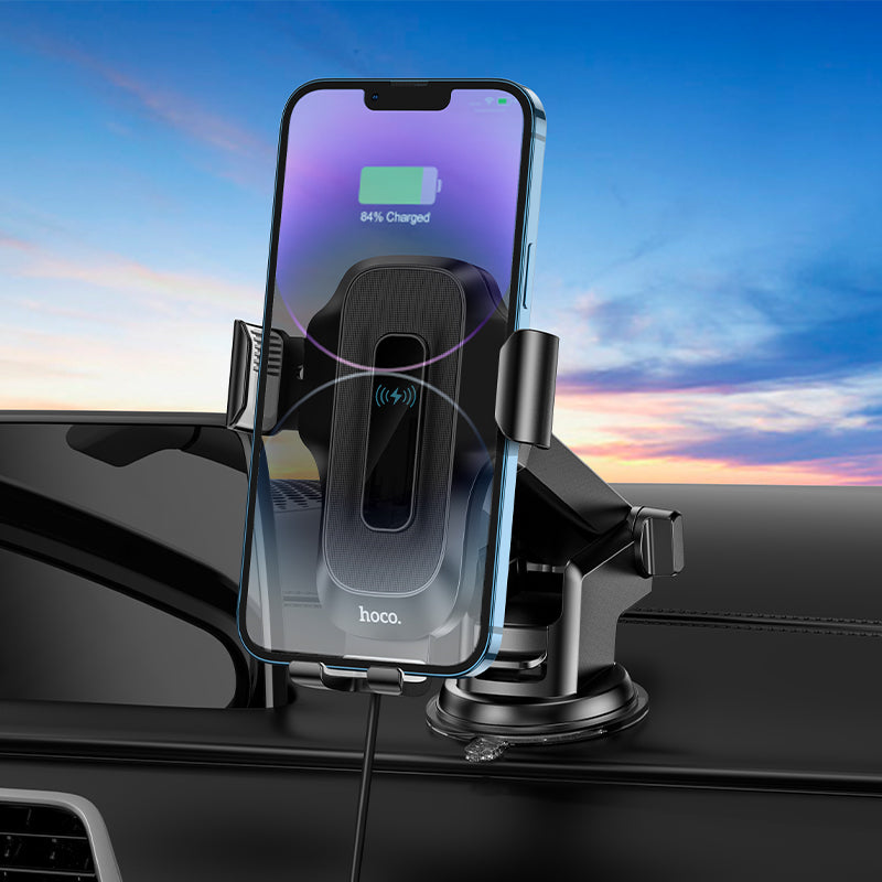 Hoco HW3 15W Automatic Clamping Wireless Charging Phone Holder | Windshield & Dashboard Mount - SuperHub