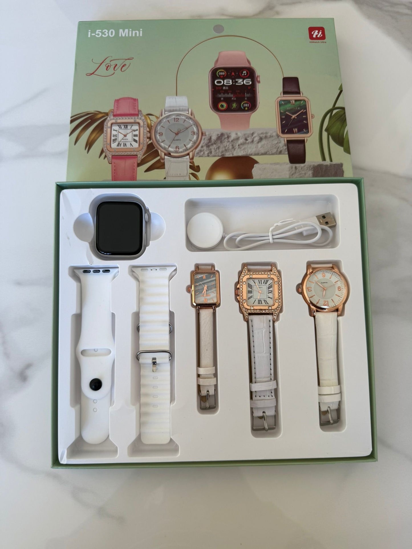 i-530 Mini Smartwatch & 3 Analog watches Set - SuperHub