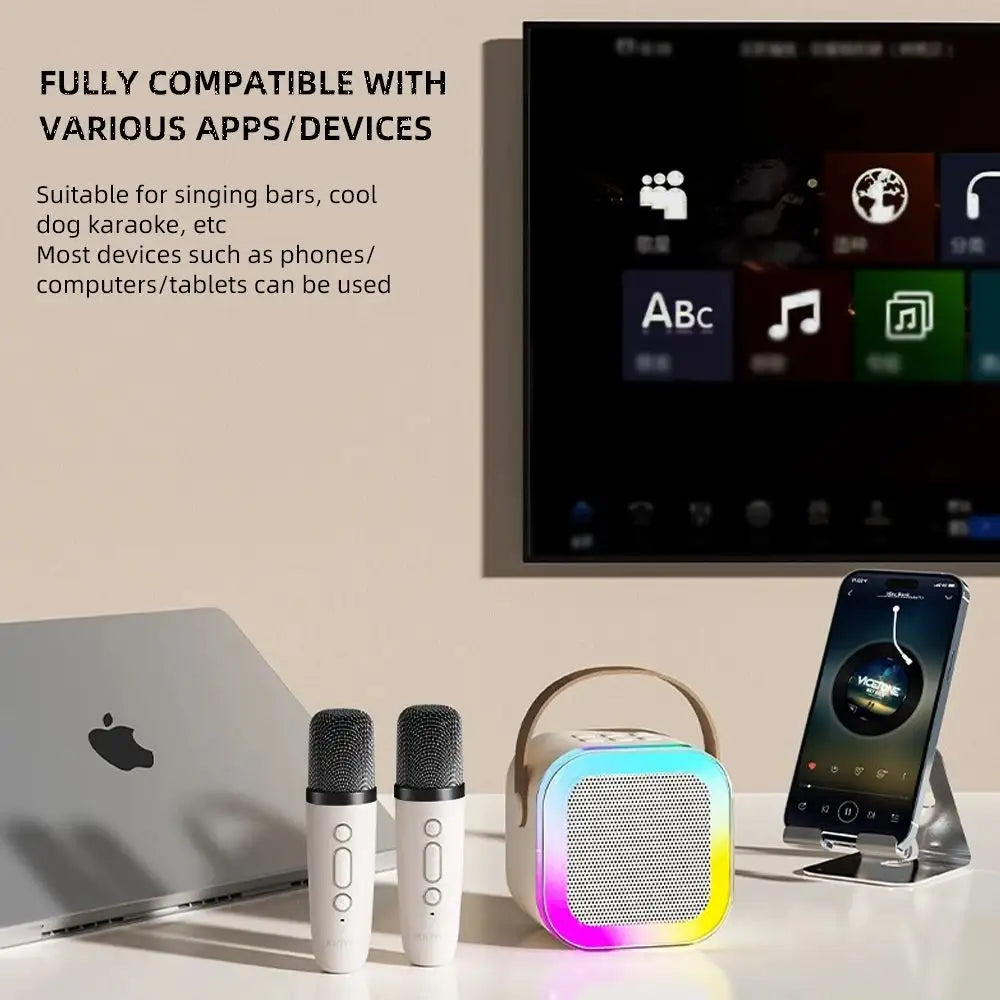 SuperHub K12 wireless karaoke Bluetooth speaker with dual microphones, portable speaker system for singing and music playback