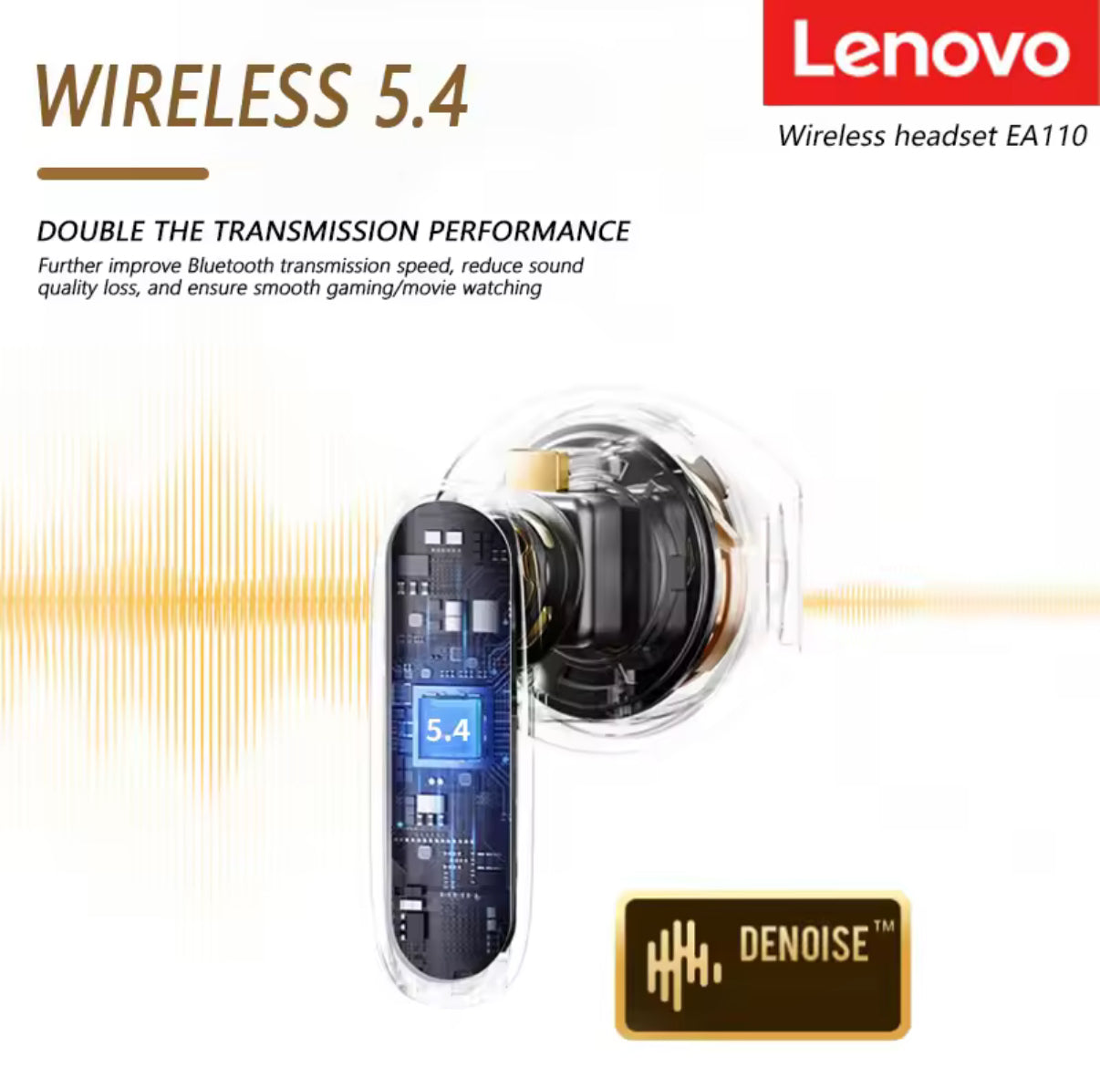 Lenovo EA110 Wireless Earbuds with Charging Case | Bluetooth 5.4 | 24H Playtime | HD Mic - SuperHub