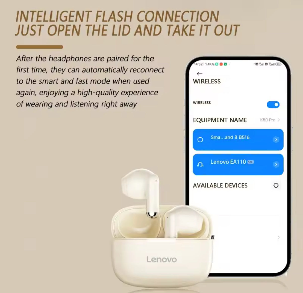 Lenovo EA110 Wireless Earbuds with Charging Case | Bluetooth 5.4 | 24H Playtime | HD Mic - SuperHub