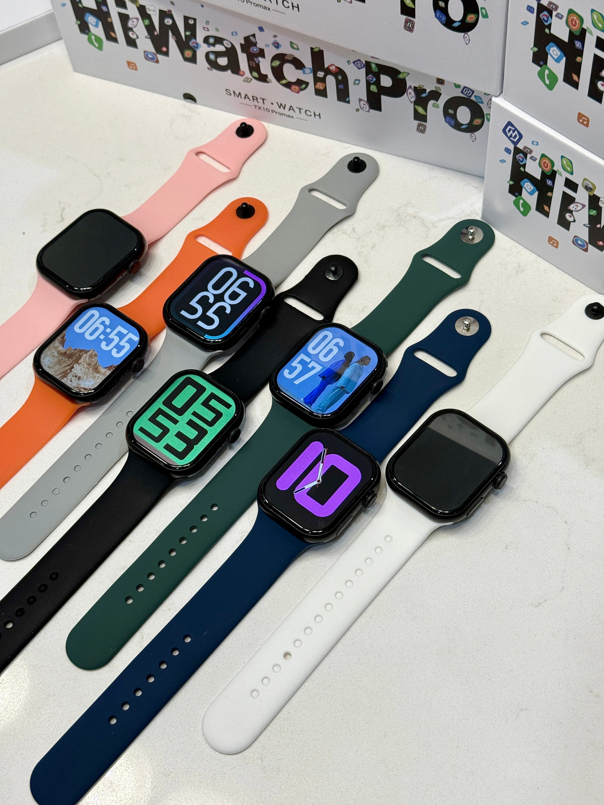 SuperHub TX10 Pro Max Smartwatch displaying digital time, fitness tracking features, and sleek black band on a white background.