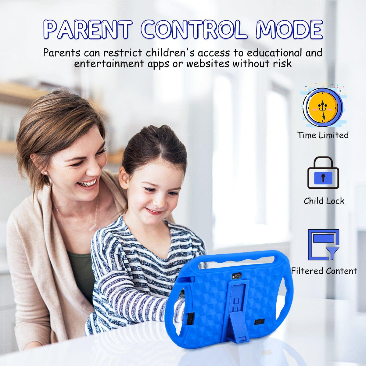 Veidoo 7-inch kids Android tablet with colorful protective case, touchscreen display and child-friendly design.