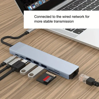 USB C Hub - 8 in 1 - Lan, 4K HDMI, 87W PD, USB 3.0 Ports, USB C Data Port And SD/TF Card Reader - SuperHub