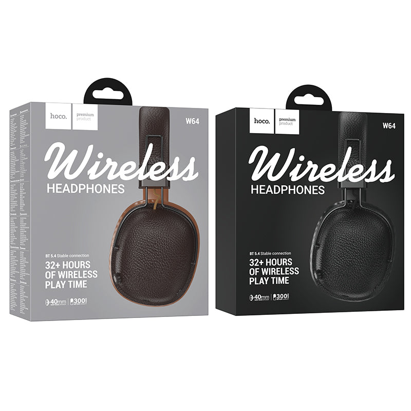 Hoco Leather Bluetooth Headset w/ 32 Hours (W64)