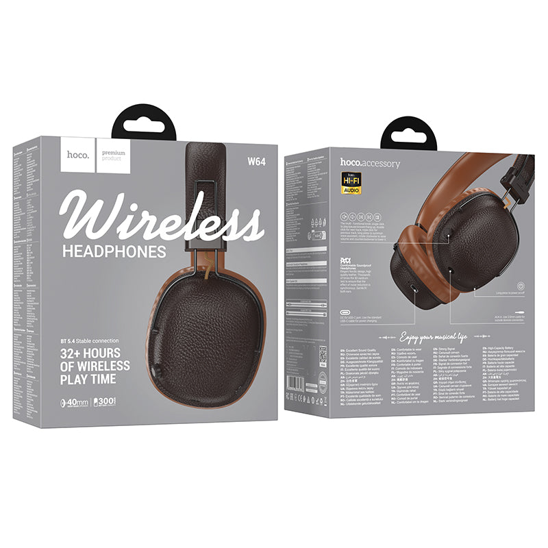 Hoco Leather Bluetooth Headset w/ 32 Hours (W64)