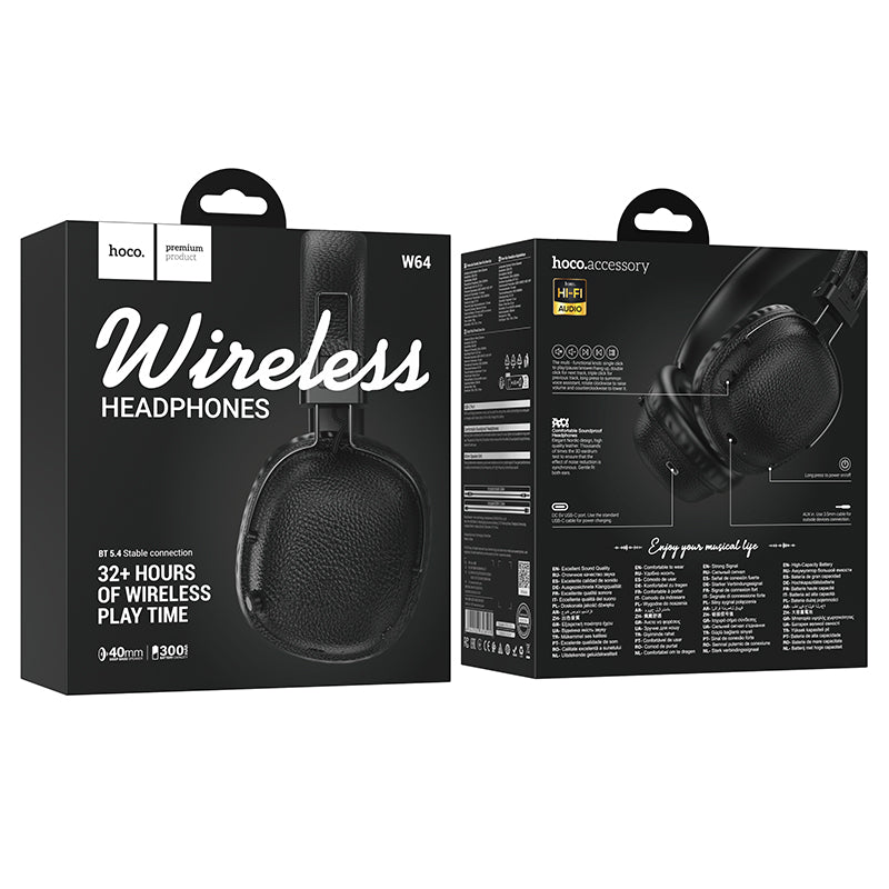 Hoco Leather Bluetooth Headset w/ 32 Hours (W64)