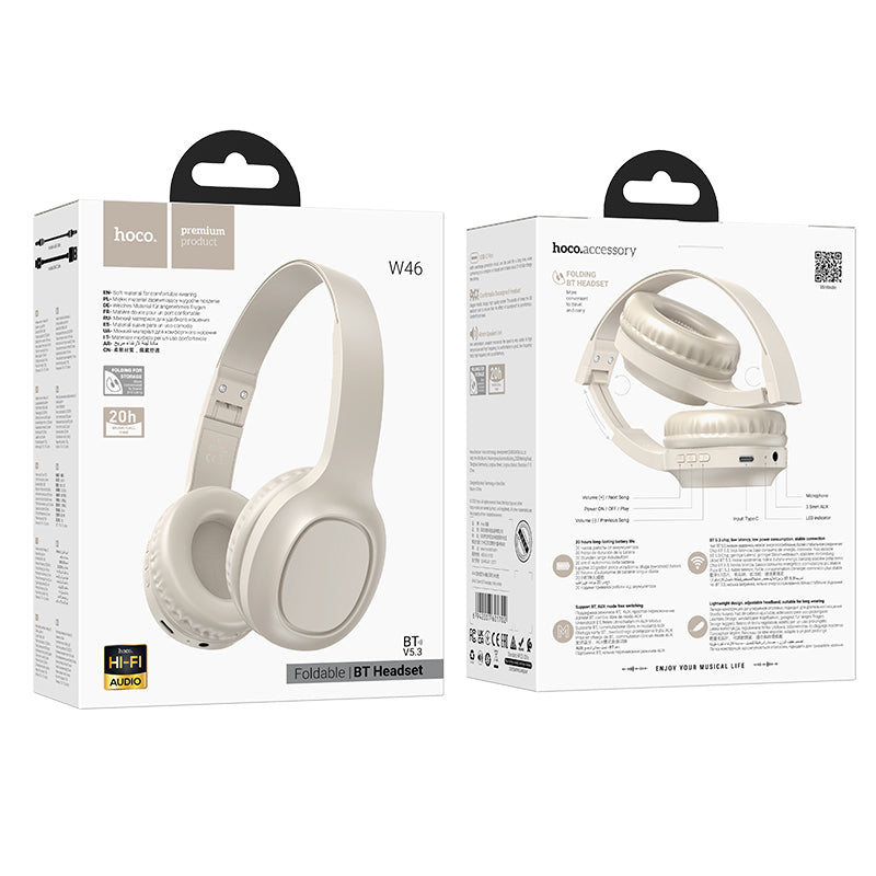 Hoco Bluetooth Headset w/ 20 Hours, Bluetooth 5.3 (W46) - Beige - SuperHub