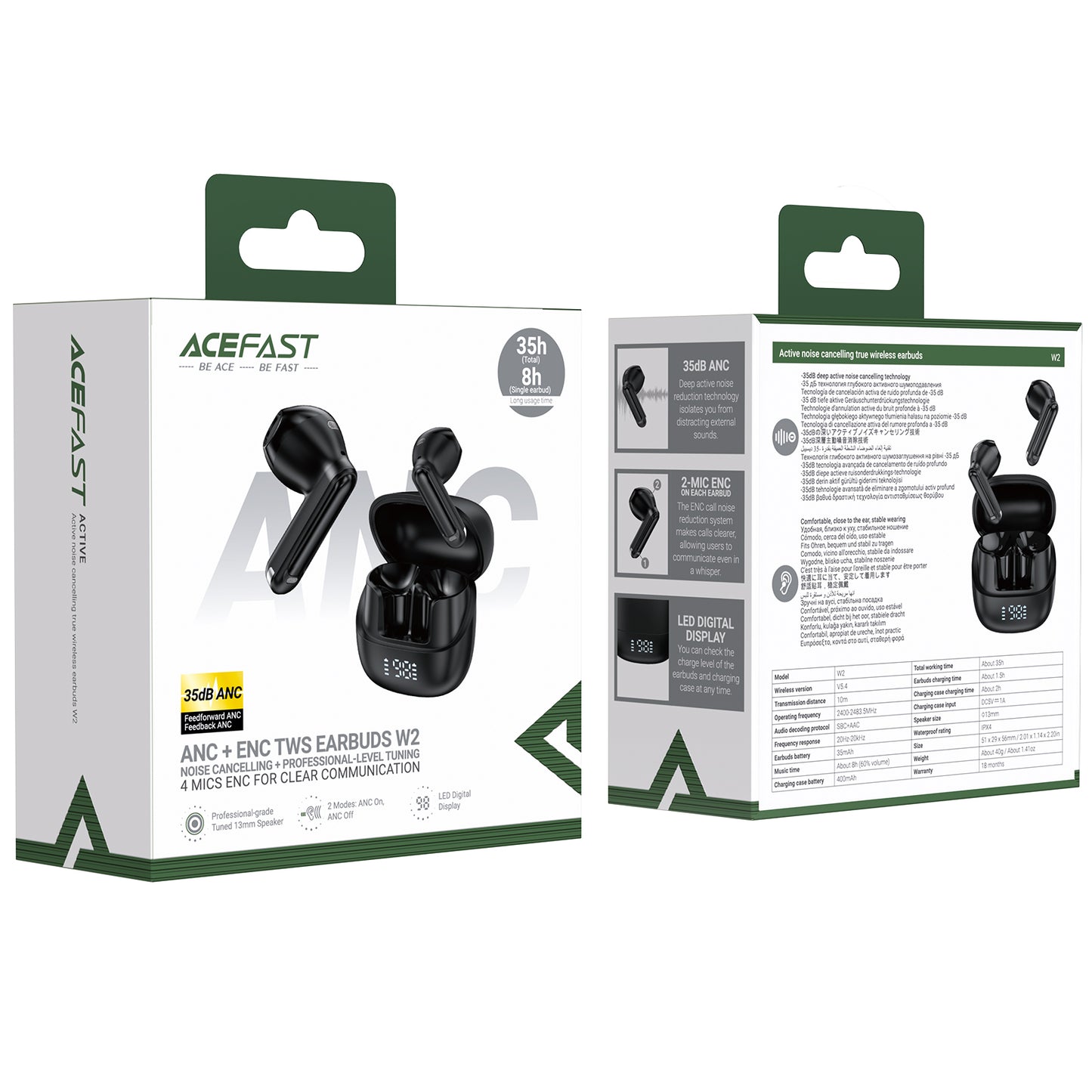 Acefast ANC 35dB Noise Cancelling Wireless Earbuds (W2)