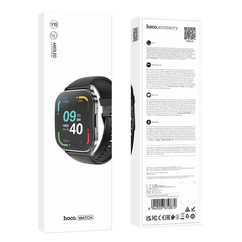 Smart Sports Watch w/ Call Feature, AMOLED, 7~10 Days Battery Life (Y19) Black - SuperHub