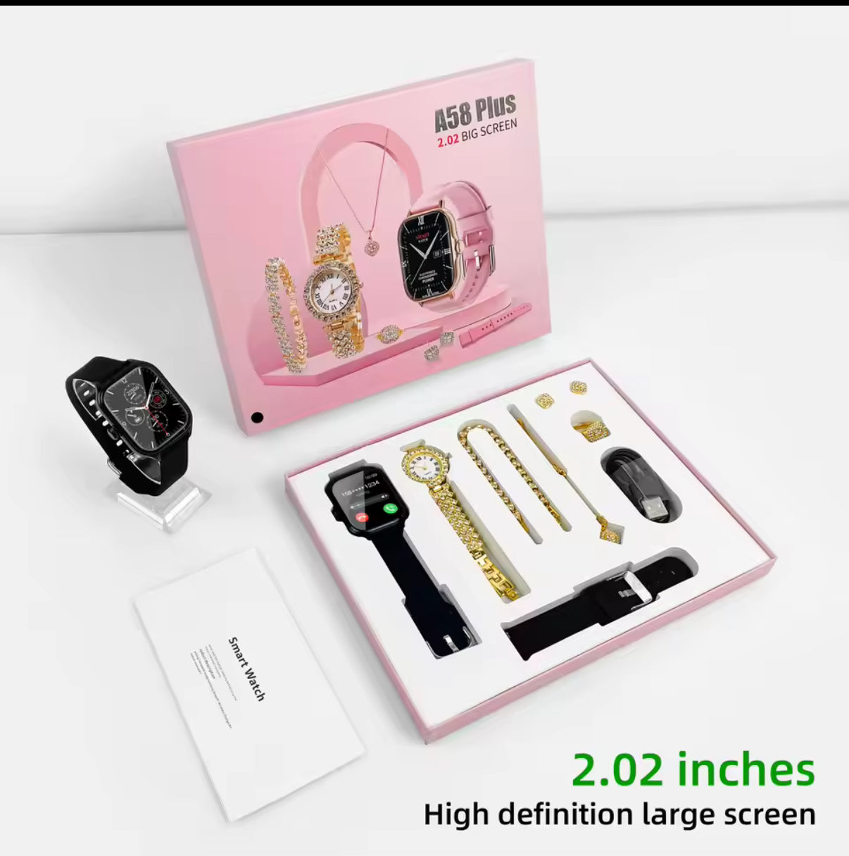 A58 PLUS SMART WATCH WITH JEWELLERY GIFT SET