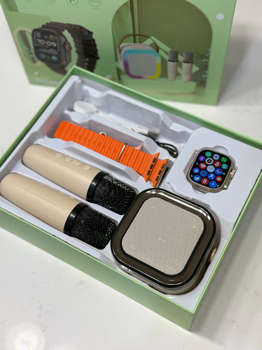 GIFT SET - SPEAKER WITH DUAL MIC + SMART WATCH WITH 6 BANDS - SuperHub