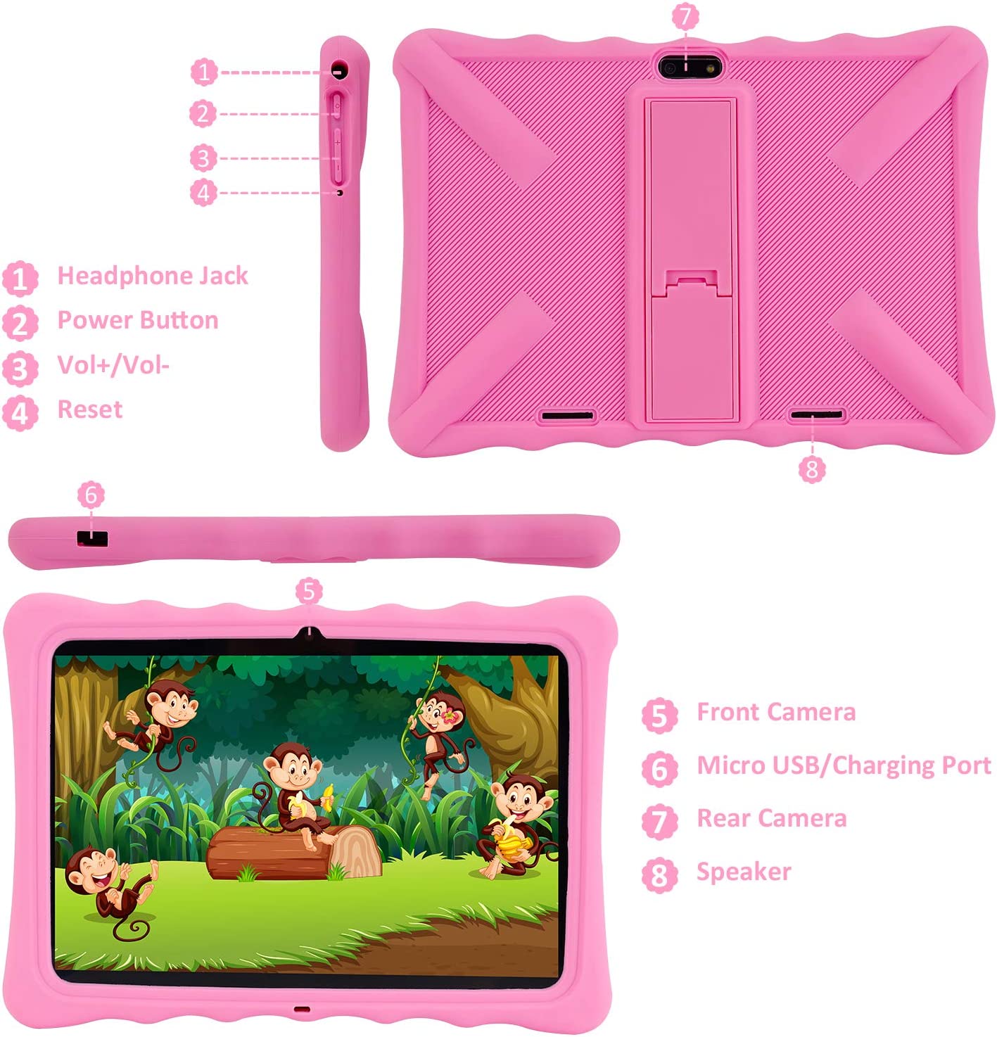 Veidoo 10.1" Inch Tablet with 32GB Storage and Protective Silicon Case  - Pink - SuperHub