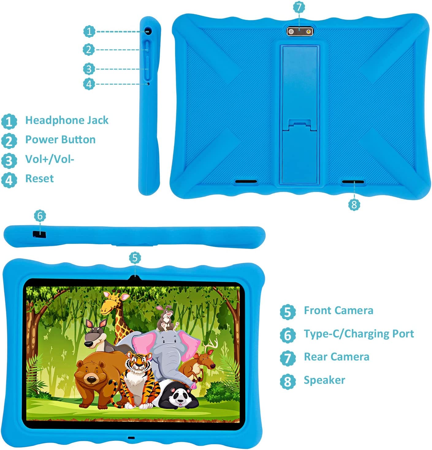 Veidoo 10.1" Inch Tablet with 32GB Storage and Protective Silicon Case  - Blue - SuperHub