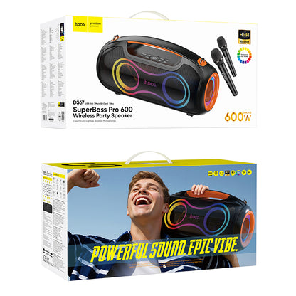 Hoco 600W Bluetooth Party Speaker with 2 Wireless Microphones (DS67)