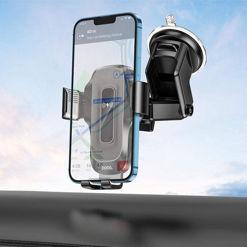 Hoco HW3 15W Automatic Clamping Wireless Charging Phone Holder | Windshield & Dashboard Mount - SuperHub