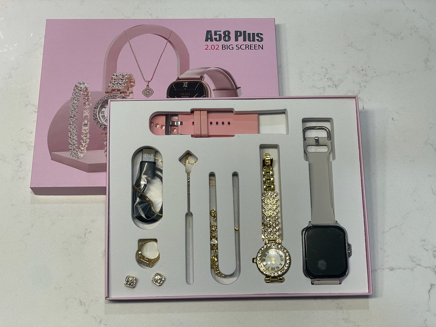 A58 PLUS SMART WATCH WITH JEWELLERY GIFT SET