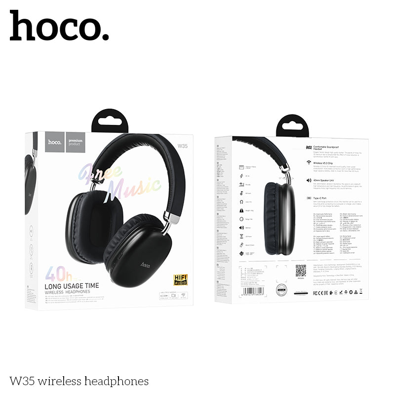 Premium Bluetooth Headset w/ 40 Hours (W35) Black - SuperHub