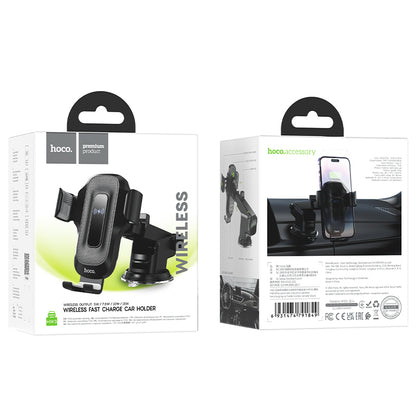 Hoco HW3 15W Automatic Clamping Wireless Charging Phone Holder | Windshield & Dashboard Mount - SuperHub