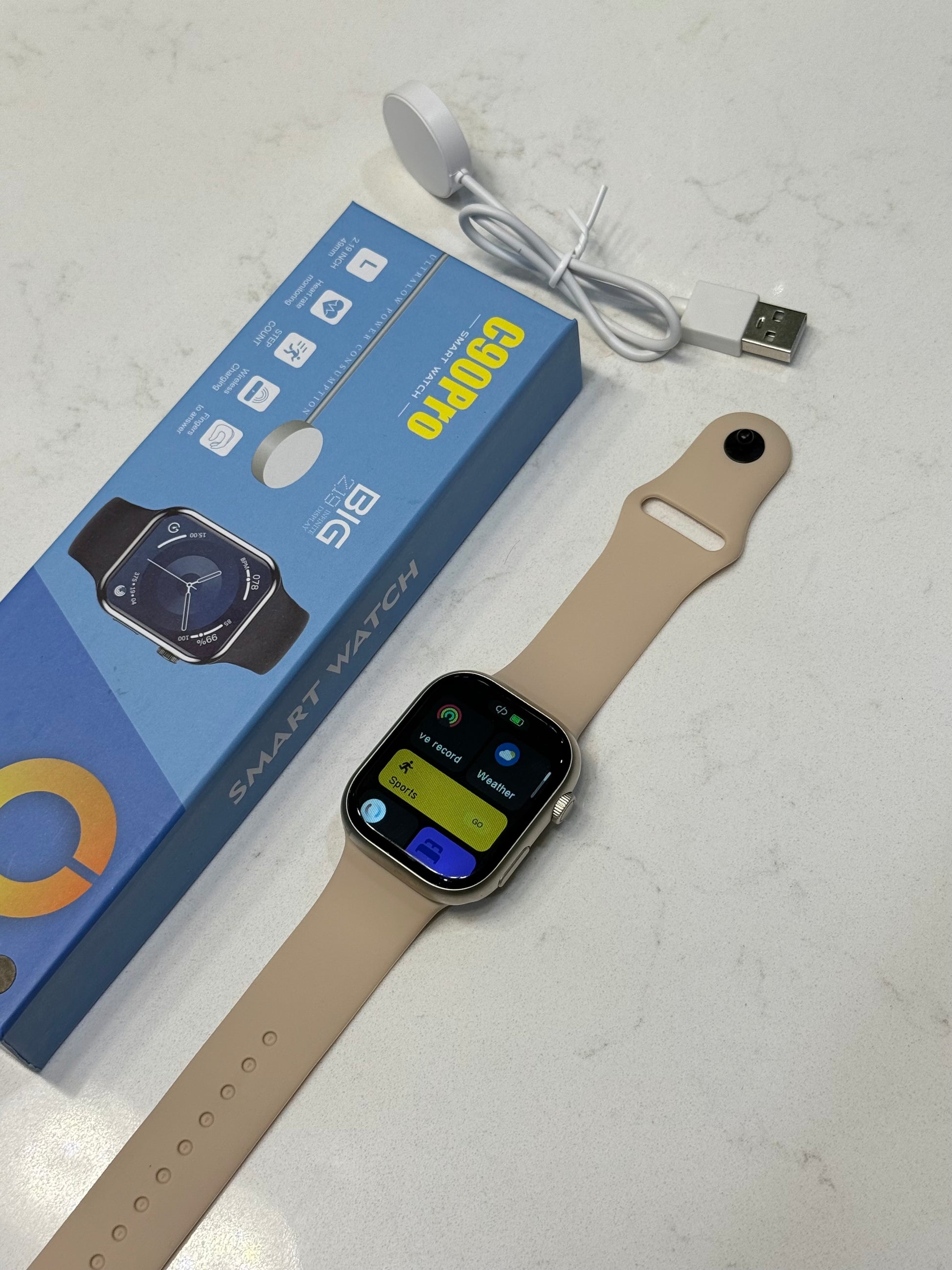 SuperHub smartwatch with Bluetooth calling and advanced fitness tracking, showing the device on a person's wrist with digital display.