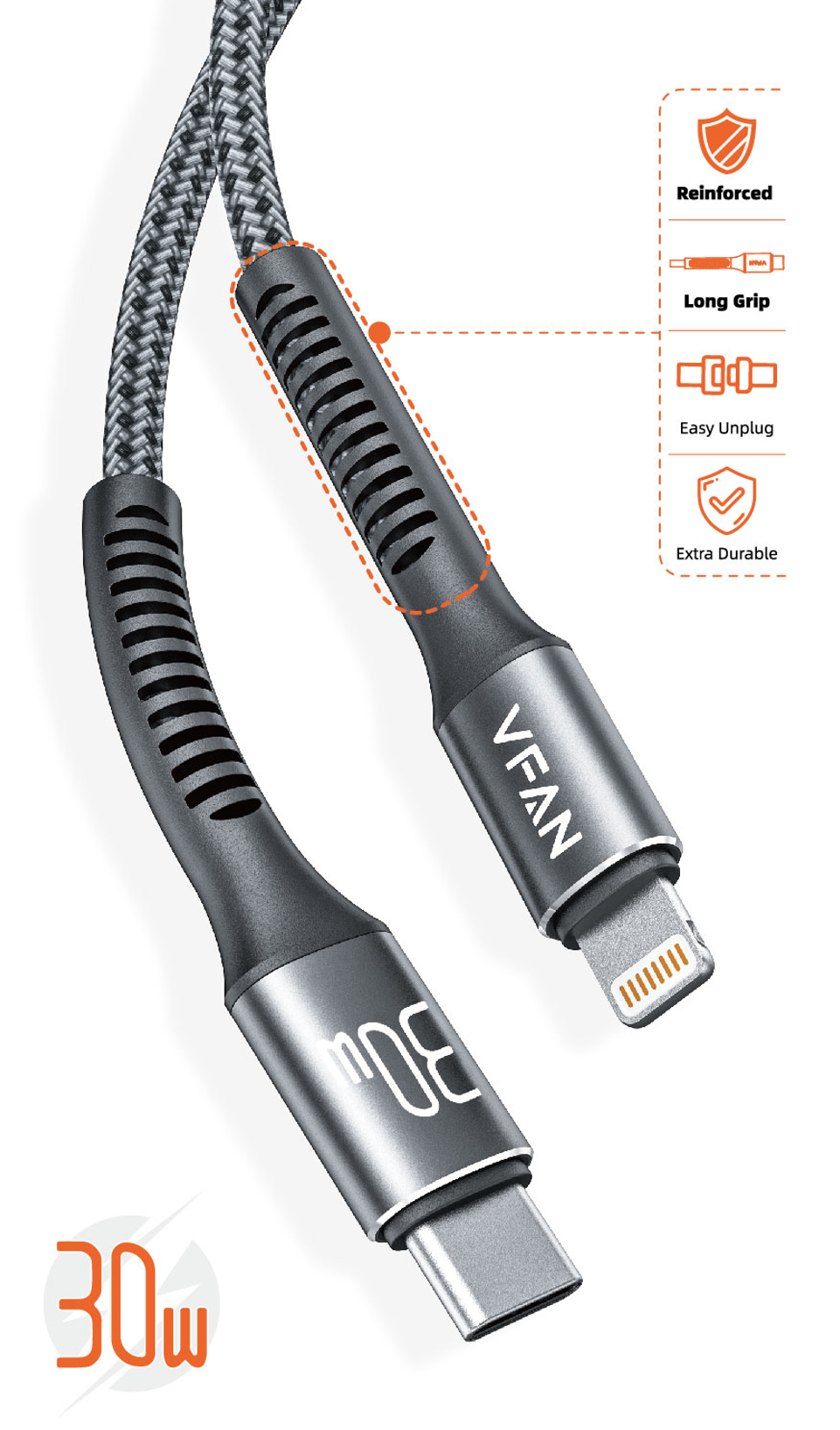 Super Fast Charging Cable with Reinforced Long Grip (X22) - 60W Type C to Type C 1M - SuperHub