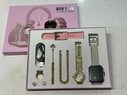 A58 PLUS SMART WATCH WITH JEWELLERY GIFT SET