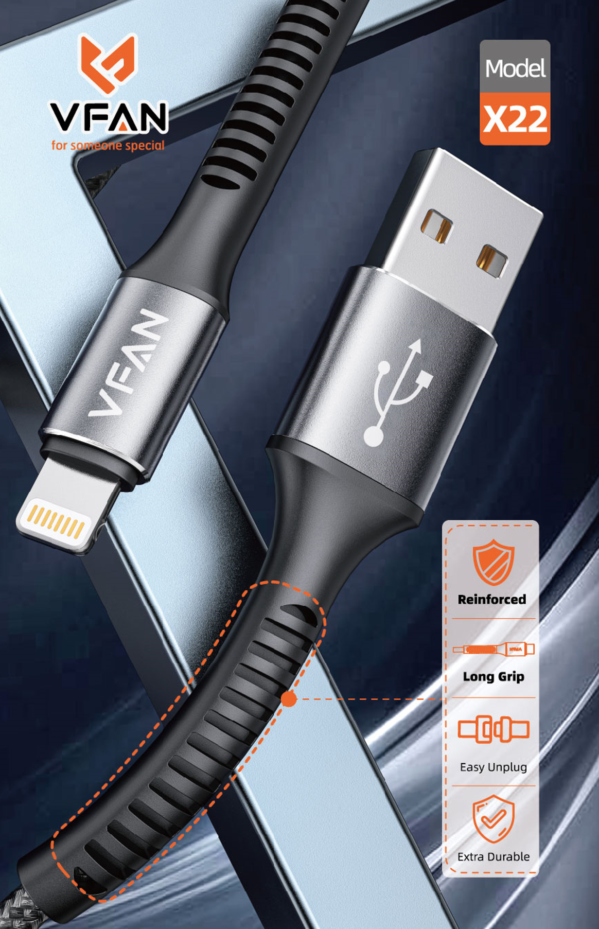 Super Fast Charging Cable with Reinforced Long Grip (X22) - 60W Type C to Type C (2 Meter) - SuperHub