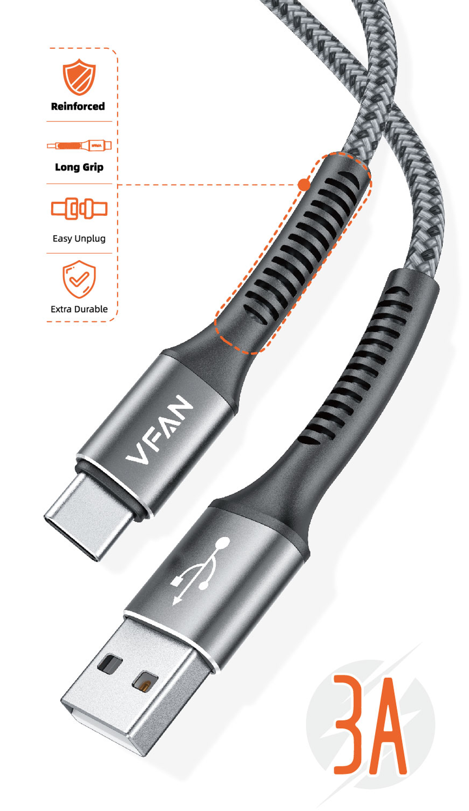 Super Fast Charging Cable with Reinforced Long Grip (X22) - 60W Type C to Type C (2 Meter) - SuperHub
