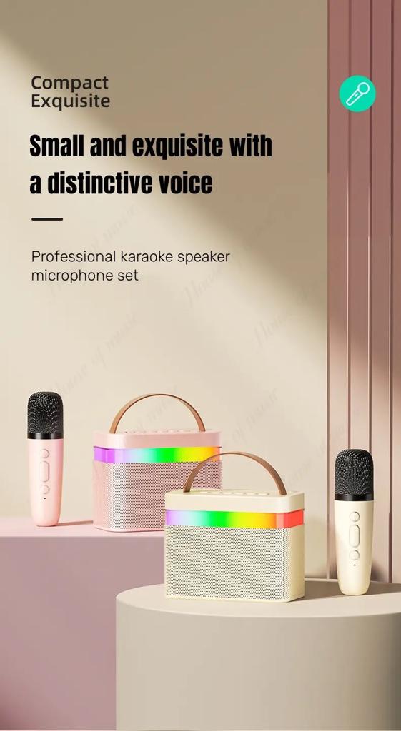 KTV BLUETOOTH SPEAKER WITH DUAL MIC - LED LIGHTS - Beige - SuperHub