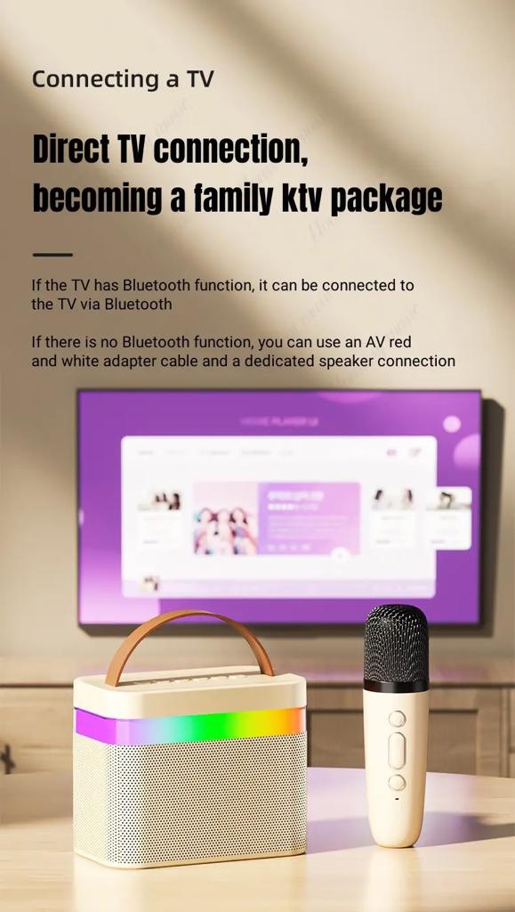 KTV BLUETOOTH SPEAKER WITH DUAL MIC - LED LIGHTS - Beige - SuperHub