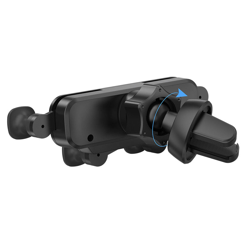 Hoco CA102 retractable gravity car phone holder attached to car air vent, holding a smartphone securely.