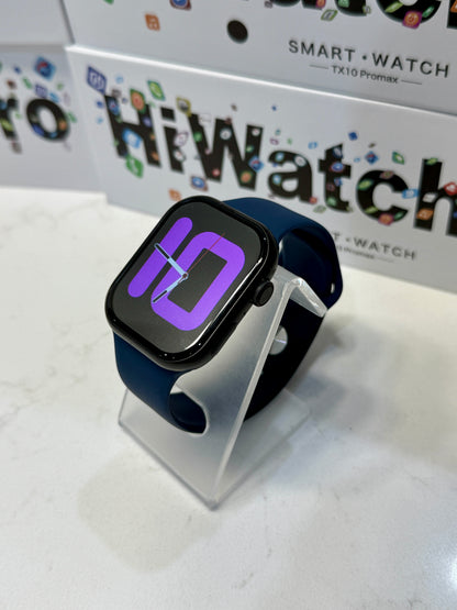 SuperHub TX10 Pro Max Smartwatch display showing time, fitness tracking, and notifications on a sleek black smart watch.
