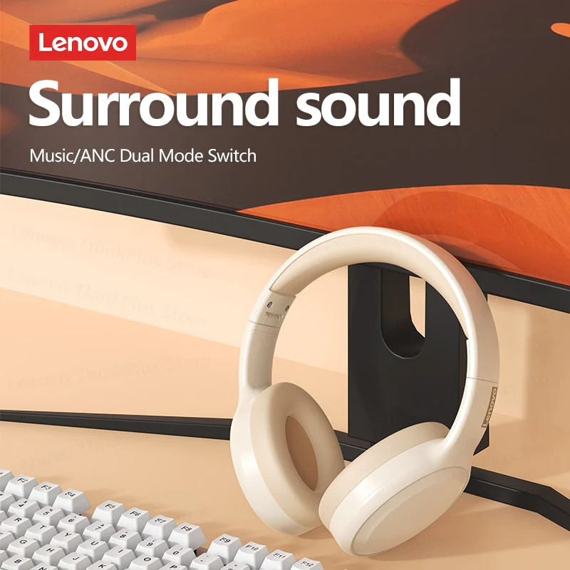 Lenovo TH30 Wireless Headphones Bluetooth Earphone 5.0 Foldable Headset - cream - SuperHub